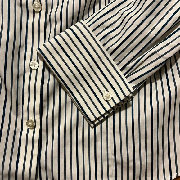 [US10]Banana Republic Blue/Gray Stripes WMN White Non Iron Tailored Dress Shirt - Picture 3 of 9